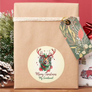 Pegatina Redonda Navidades de reno personalizable