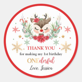 Pegatina Redonda Navidades de renos 1er cumpleaños Invierno del Ven