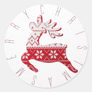 Pegatina Redonda Navidades de renos blancos y rojos festivos suéter