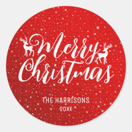 Pegatina Redonda Navidades de renos de la tipografía blanca Purpuri