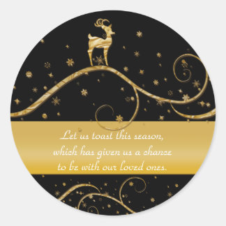 Pegatina Redonda Navidades de renos de oro elegantes