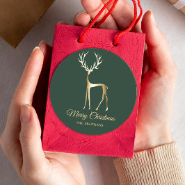 Pegatina Redonda Navidades de renos de oro verde elegante Minimalis