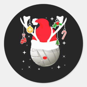 Pegatina Redonda Navidades de renos de voleibol Santa Pajama Xmas P