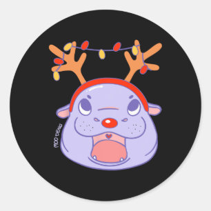Pegatina Redonda Navidades de renos Moo Deng Xmas Cute Zoo Safari S
