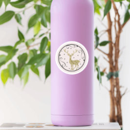 Pegatina Redonda Navidades de renos Purpurinas de oro