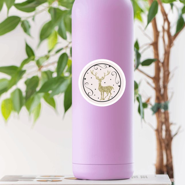 Pegatina Redonda Navidades de renos Purpurinas de oro (Subido por el creador)