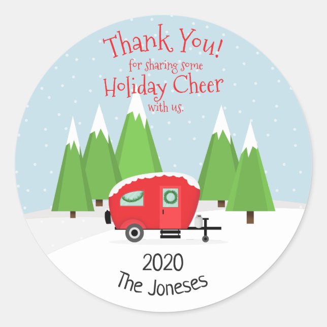 Pegatina Redonda Navidades de Retro Camper (Anverso)