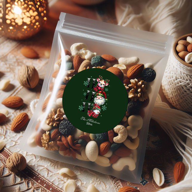 Pegatina Redonda Navidades de Retro Gingham Santa & Friends (Subido por el creador)
