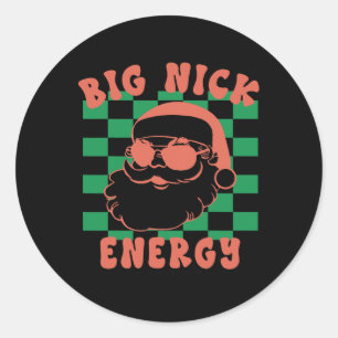 Pegatina Redonda Navidades de Retro Groovy Big Nick Santa Energy