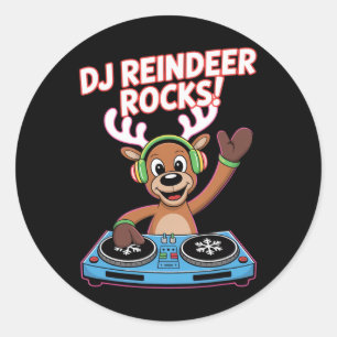 Pegatina Redonda Navidades De Rocas De Reno Dj Groove