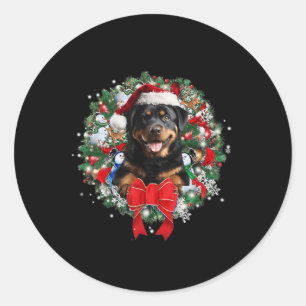 Pegatina Redonda Navidades de Rottweiler Wreath Decoración Navidad 