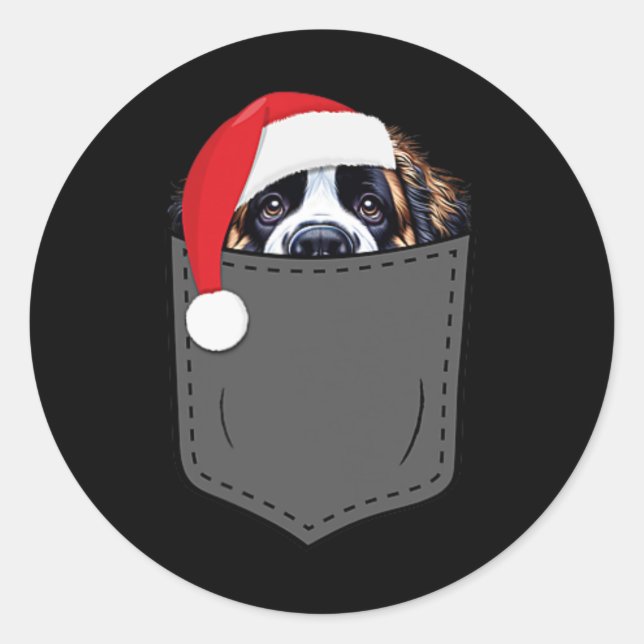 Pegatina Redonda Navidades de Saint Bernard Dog Santa Hat Fun X (Anverso)