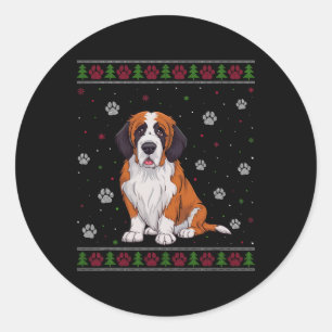 Pegatina Redonda Navidades de San Bernard Sweater Xmas Mascota Do A