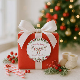 Pegatina Redonda Navidades de Santa Baby Clothesline Baby Shower