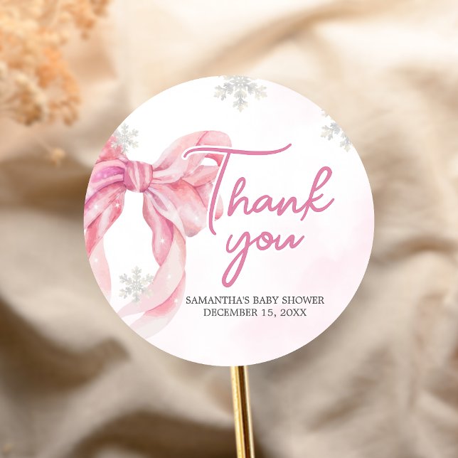 Pegatina Redonda Navidades de Santa Bebé Baby Shower (Pink Coquette Winter Baby Shower Sticker)