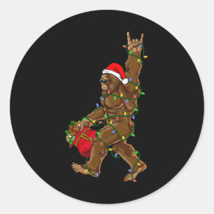 Pegatina Redonda Navidades de Santa Bigfoot iluminan rock Fun Sasqu