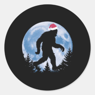 Pegatina Redonda Navidades de Santa Bigfoot Moon Funny Sasquatch Be