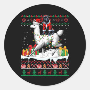 Pegatina Redonda Navidades de Santa Cane Corso en llamas suéter lo
