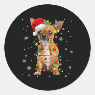 Pegatina Redonda Navidades de Santa Chihuahua iluminan a perro de N