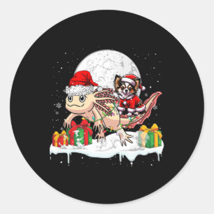 Pegatina Redonda Navidades de Santa Chihuahua Riding Axolotl