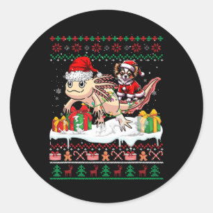 Pegatina Redonda Navidades de Santa Chihuahua Riding Axolotl Sweate