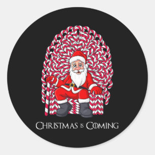 Pegatina Redonda Navidades de Santa Claus Candy Cane Throne Chicas 