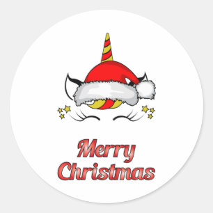 Pegatina Redonda Navidades de Santa Claus Unicorn se burlan de la i
