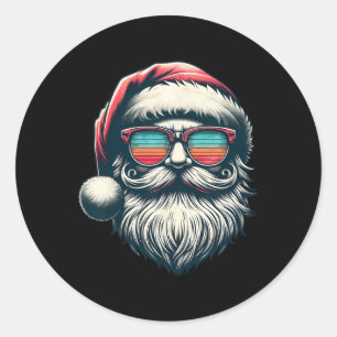Pegatina Redonda Navidades de Santa Face Retro Sungles Noches Hombr