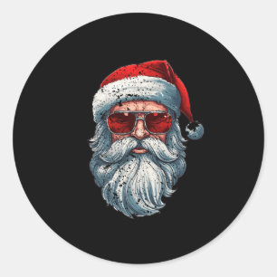 Pegatina Redonda Navidades de Santa Face Retro Sungles Noches Hombr
