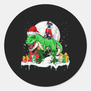 Pegatina Redonda Navidades de Santa Great Dane Riding T-rex Hijos d