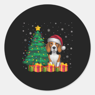 Pegatina Redonda Navidades de Santa Hat Beagle Luminosos Perro X