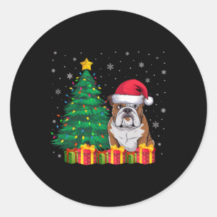 Pegatina Redonda Navidades de Santa Hat, Bulldog estadounidense feo