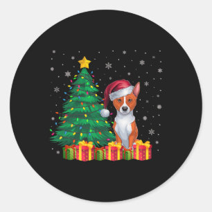 Pegatina Redonda Navidades de Santa Hat de Basenji iluminan a los p