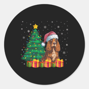 Pegatina Redonda Navidades De Santa Hat De La Fea Er Spaniel Encend