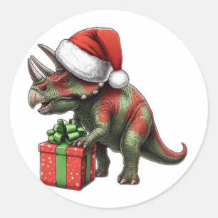 Pegatina Redonda Navidades de Santa hat dinosaur