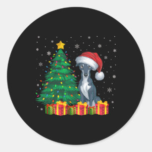 Pegatina Redonda Navidades de Santa Hat Greyhound iluminan el amor