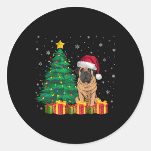 Pegatina Redonda Navidades de Santa Hat Mastiff iluminan a los perr