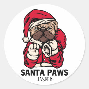 Pegatina Redonda Navidades de Santa Paws Bulldog Inglés Ideas de Re