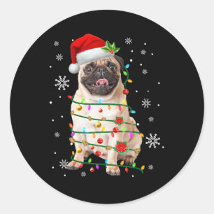Pegatina Redonda Navidades de Santa Pug alumbran a hombres amantes 