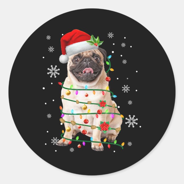 Pegatina Redonda Navidades de Santa Pug alumbran a hombres amantes  (Anverso)