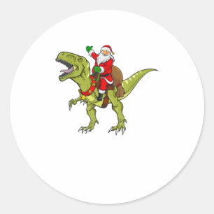 Pegatina Redonda Navidades de Santa Riding Dinosaurio T rex G