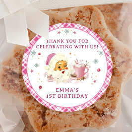 Pegatina Redonda Navidades de Santa Rosa Cookie Fiesta de Cumpleaño