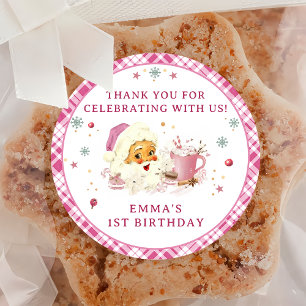 Pegatina Redonda Navidades de Santa Rosa Cookie Fiesta de Cumpleaño