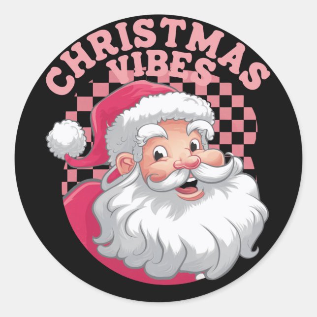 Pegatina Redonda Navidades de Santa Rosa Retro Vintage (Anverso)