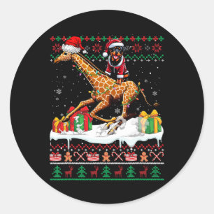 Pegatina Redonda Navidades de Santa Rottweiler Riding Giraffe Sweat