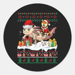 Pegatina Redonda Navidades de Santa Shiba Inu Riding Axolotl Sweate