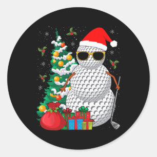 Pegatina Redonda Navidades de Santa Snowman Golf Ball