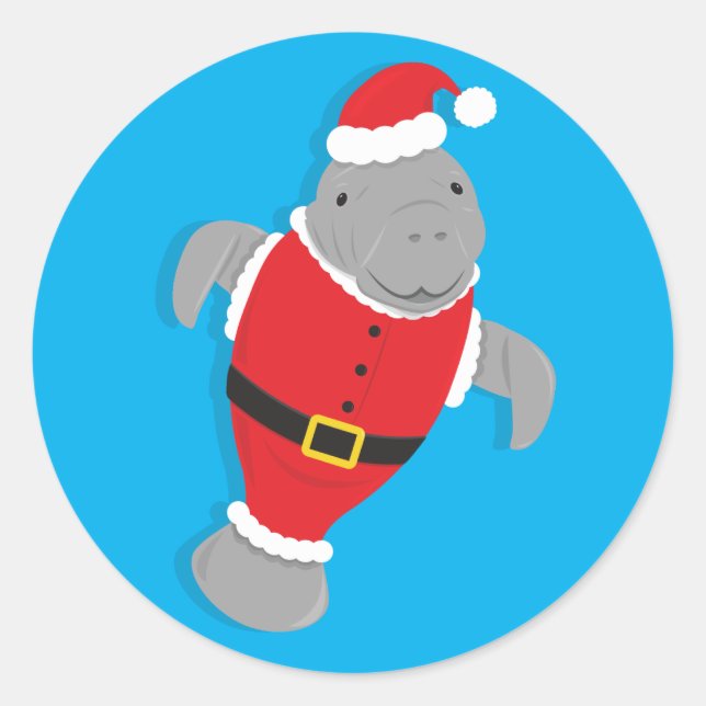Pegatina Redonda Navidades de Santa Suit Personalizado Manatee (Anverso)