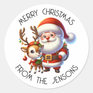 Pegatina Redonda Navidades de Santa y Personalizados de renos