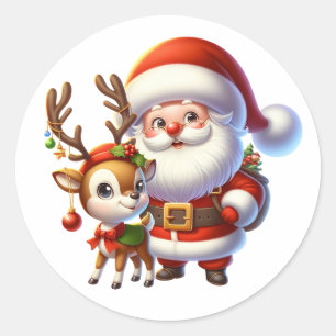 Pegatina Redonda Navidades de Santa y Personalizados de renos
